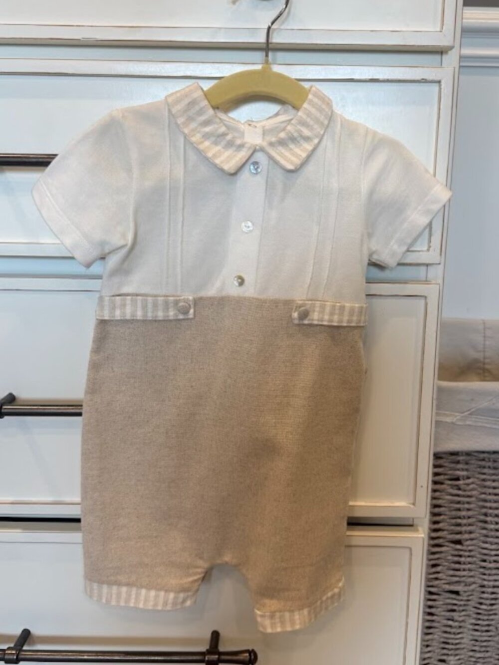 Beige Button Down Romper | 12M